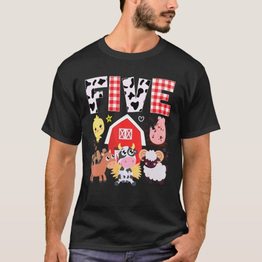 5誕生日5歳の農園テーマ動物バット Tシャツ (正面)