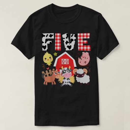 5誕生日5歳の農園テーマ動物バット Tシャツ (デザイン正面)
