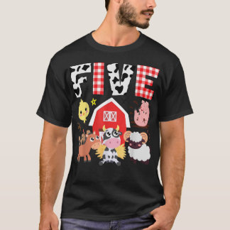 5誕生日5歳の農園テーマ動物バット Tシャツ