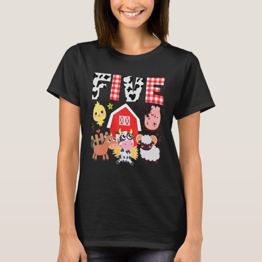 5誕生日5歳の農園テーマ動物バット Tシャツ (正面)