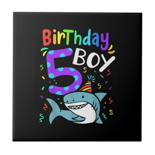 5誕生日5歳シャーク・ギフト タイル (正面)