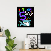 5誕生日5歳シャーク・ギフト ポスター (ホームオフィス)