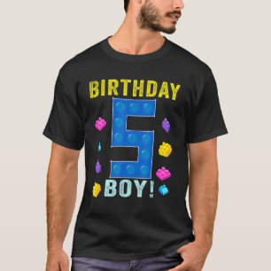 5誕生日5歳ブロック建物少年 Tシャツ