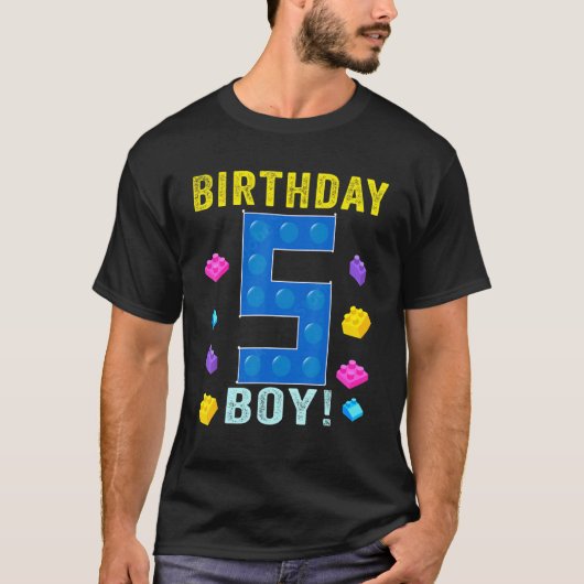 5誕生日5歳ブロック建物少年 Tシャツ (正面)