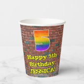 5誕生日:おもしろいグラフィティインスパイアレインボー5 紙コップ (裏面)