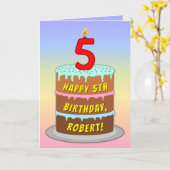 5誕生日—おもしろいケーキ&キャンドル、名前をカスタムする付 カード (黄色い花)
