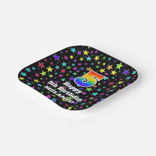 5誕生日:おもしろい星模様と虹「5」 ペーパープレート (傾斜あり)