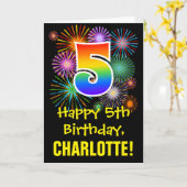 5誕生日:おもしろい花火パターン+虹5 カード (黄色い花)