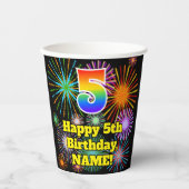 5誕生日:おもしろい花火パターン+虹5 紙コップ (正面)