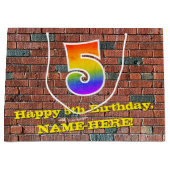 5誕生日:おもしろい、グラフィインスパイアティ・レインボー5 ラージペーパーバッグ (正面)