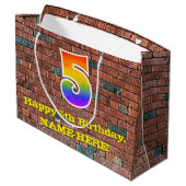 5誕生日:おもしろい、グラフィインスパイアティ・レインボー5 ラージペーパーバッグ (裏面アングル)