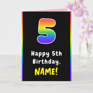 5誕生日:カラフルレインボー5、名前をカスタムする カード