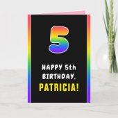 5誕生日:カラフルレインボー5、名前をカスタムする カード (正面)