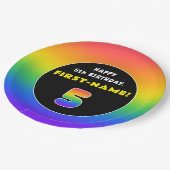 5誕生日:カラフルレインボー5、名前をカスタムする ペーパープレート (アングル)