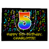 5誕生日-カラフル音楽シンボル、レインボー5 ラージペーパーバッグ (裏面)