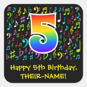 5誕生日:カラフル音楽シンボル、虹5 スクエアシール