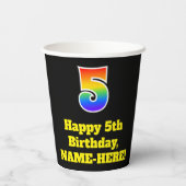 5誕生日:カラフル、おもしろい、エキサイティング、虹5 紙コップ (裏面)