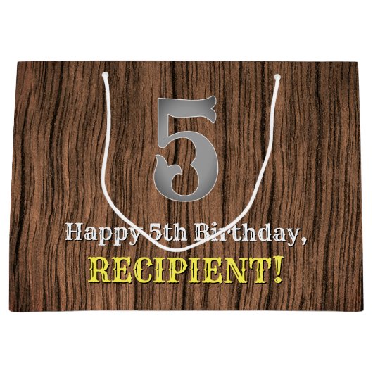 5誕生日：カントリーインスパイアウエスタンルック、名前 ラージペーパーバッグ (正面)