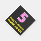 5誕生日:ピンクストライプのハートと「5」 +名前 スタンダードランチョンナプキン (角)