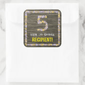 5誕生日:フローラ番号、フェイク木目、名前 スクエアシール (バッグ)