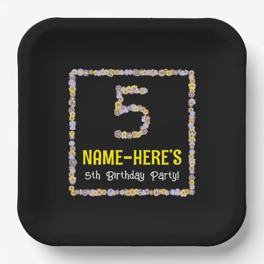 5誕生日:フローラ花数名前をカスタムする ペーパープレート (正面)