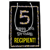 5誕生日:フローラ花数名前をカスタムする ミディアムペーパーバッグ (正面)