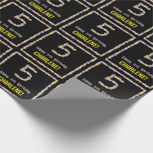 5誕生日:フローラ花数名前をカスタムする ラッピングペーパー (角)