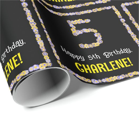 5誕生日:フローラ花数名前をカスタムする ラッピングペーパー (ロールコーナー)