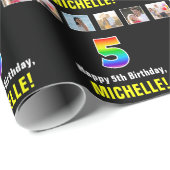 5誕生日:レインボー「5」;写真カスタムと名前 ラッピングペーパー (ロールコーナー)