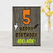 5誕生日:不気味ハロウィーンテーマ+名前をカスタムする カード (黄色い花)