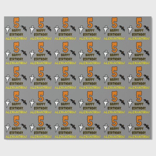 5誕生日:不気味ハロウィーンテーマ+名前をカスタムする ラッピングペーパー (フラット)
