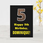 5誕生日:名前フェイク、木目パターン「5」 カード (黄色い花)