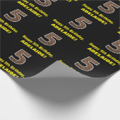 5誕生日:名前フェイク&木目パターン「5」 ラッピングペーパー (角)