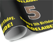 5誕生日:名前フェイク&木目パターン「5」 ラッピングペーパー (ロールコーナー)