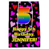 5誕生日:愛するハートパターン、虹# 5 ミディアムペーパーバッグ (裏面)