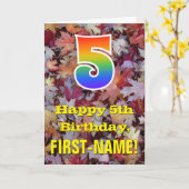 5誕生日、素朴紅葉、虹「5」 カード (黄色い花)