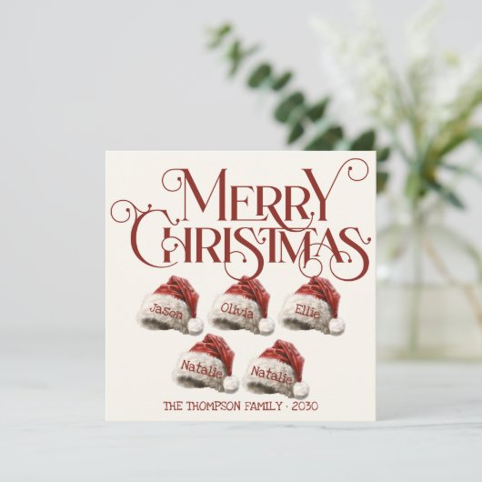 5赤カスタムメリークリスマスのサンタハットファミリー シーズンカード (スタンド正面)