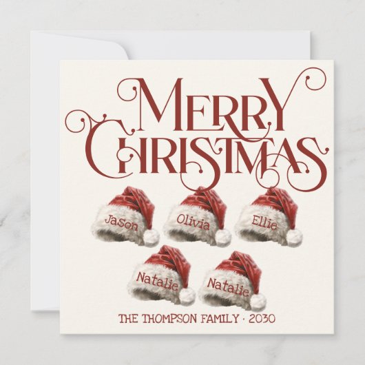5赤カスタムメリークリスマスのサンタハットファミリー シーズンカード (正面)