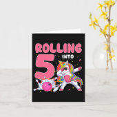 5転が番目の誕生日へのUnicornボーリング5年 カード (黄色い花)