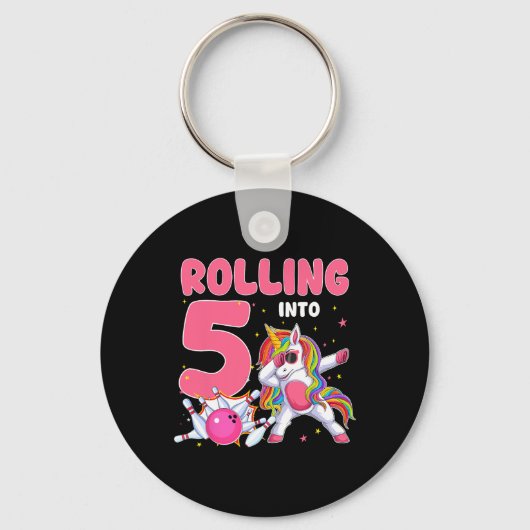5転が番目の誕生日へのUnicornボーリング5年 キーホルダー (正面)