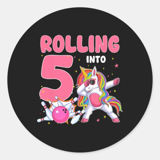 5転が番目の誕生日へのUnicornボーリング5年 ラウンドシール (正面)