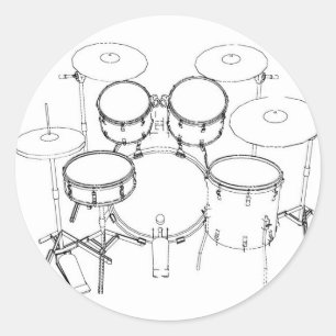 5部分のドラムキット: 黒く及び白いスケッチ: ラウンドシール