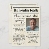 50おもしろい新聞を回す誕生日 招待状 (正面/裏面)