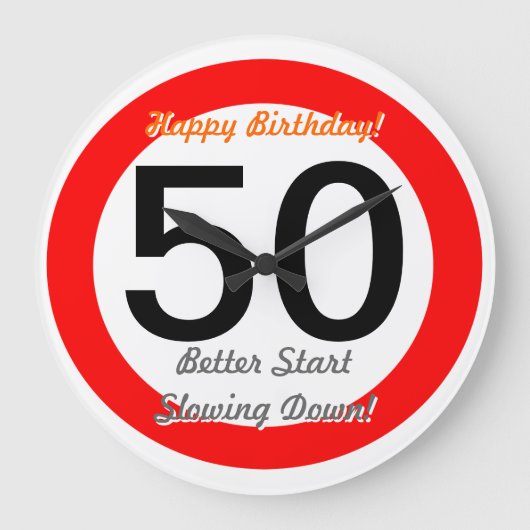 50おもしろい番目の誕生日ジョーク50道路標識スピード制限 ラージ壁時計 (正面)