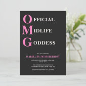 50おもしろい誕生日ピンクブラックOMG ユーモアのある 招待状 (スタンド正面)