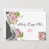 50おもしろい誕生日招待状、ヴィンテージピンクローズ 招待状 (正面)