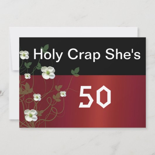 50おもしろい誕生日、白い花、招待状 招待状 (正面)