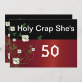 50おもしろい誕生日、白い花、招待状 招待状 (正面/裏面)