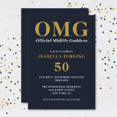 50おもしろい誕生日OMGネイビーブルー金ゴールド 招待状