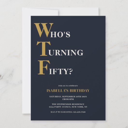 50おもしろい誕生日WTF ユーモアのある 招待状 (正面)